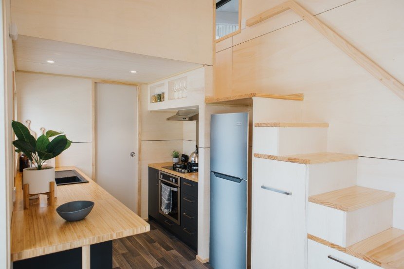 Tiny house storage under the stairs