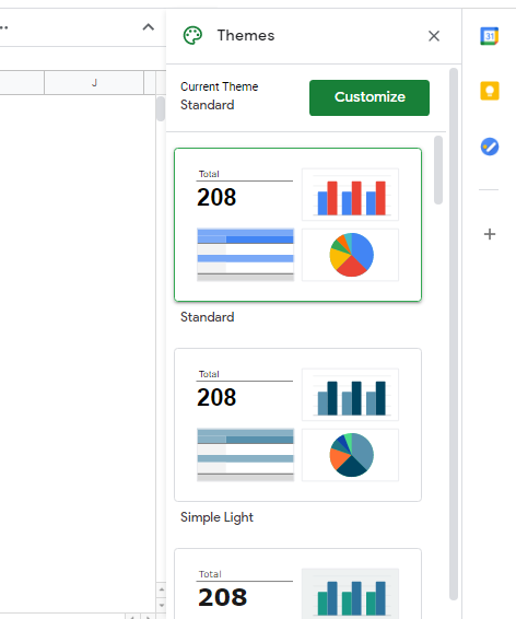 Pivot Table Google Sheets - Themes window