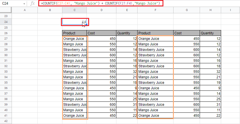 COUNTIF Google Sheets