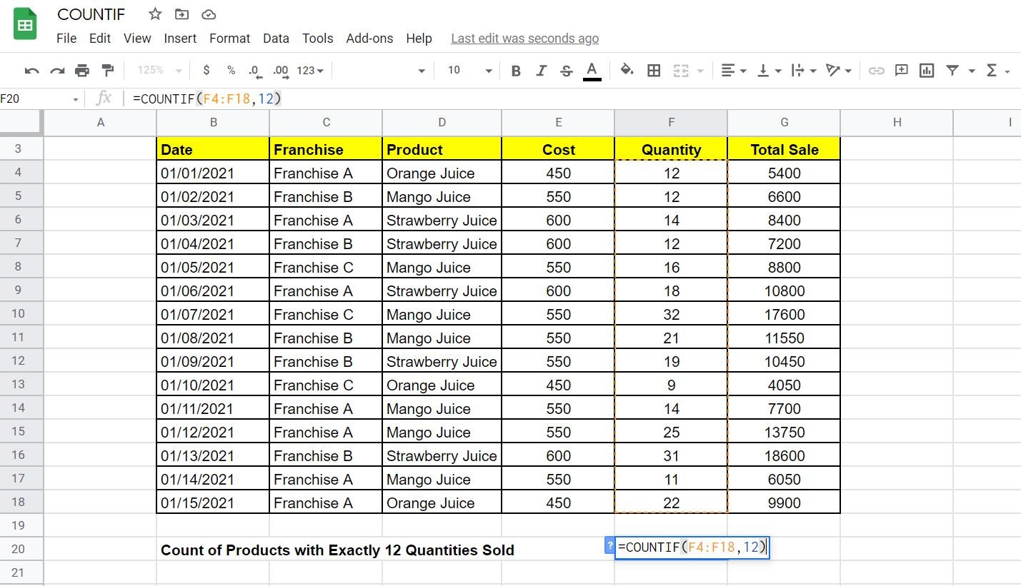 COUNTIF Google Sheets 3