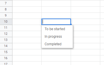 Google Sheets drop down 