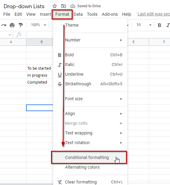 Google Sheets drop down 