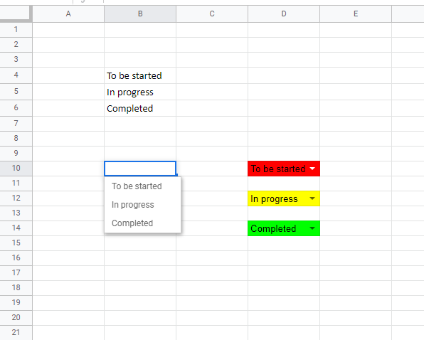 Google Sheets drop down 