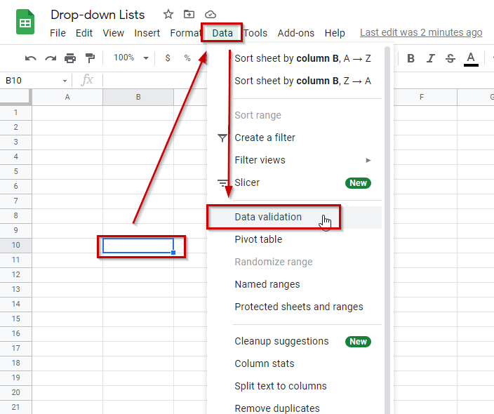 Google Sheets drop down 