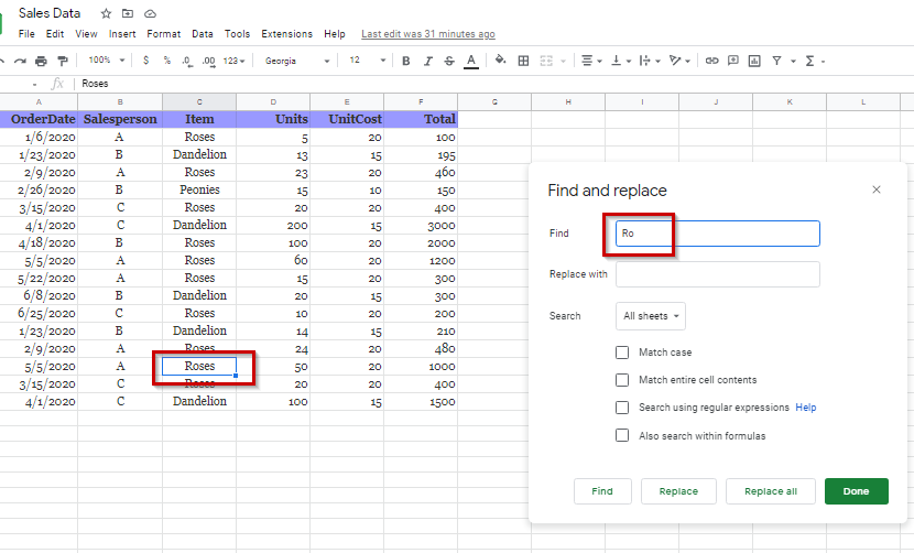 8 How to search in google sheets